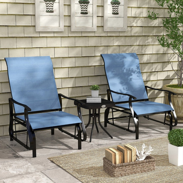 English Elm Outsunny 3-Piece Light Blue Glider Bistro Set With Glass Table For Cozy Outdoor Relaxation Space W2225P174317-GIGA