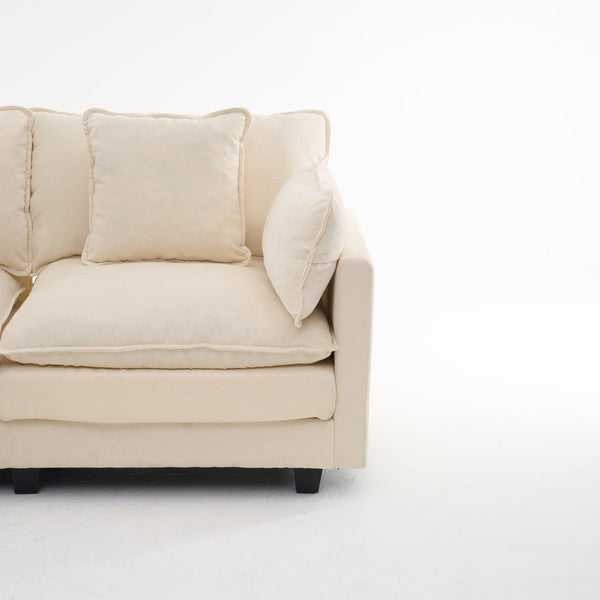 English Elm Beige Chenille Sectional Sofa with Modular Ottoman for Living Room or Studio Beige W2603S00001