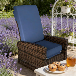 English Elm Swivel Recliner Outdoor Wicker Chair with Footrest Pe Rattan Patio Lounge Seat T3971P444304