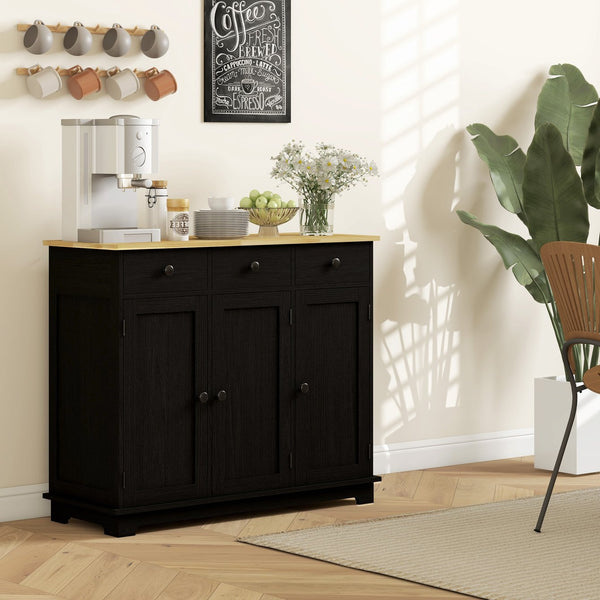 English Elm Homcom Rustic Sideboard With Solid Rubberwood Top, Stylish Storage Cabinet For Kitchen & Dining Use W2225P229096