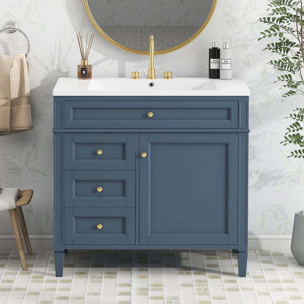 English Elm 36'' Modern Bathroom Vanity With Ceramic Sink, 2 Drawers & Tip-Out Drawer For Stylish Storage Solutions SW000119AAM-2
