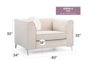 English Elm Contemporary Sloped Arm Accent Chair Neutral Upholstered Lounge Seat for Living Room Ivory B078108438
