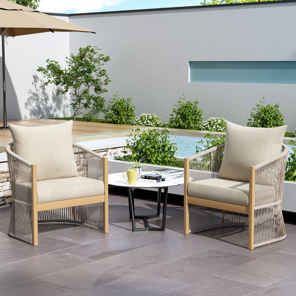 English Elm Christopher Knight Home® - [Set Of 2] Modern Beige Curved Aluminum Lounge Chairs With Plush Cushions For Outdoor Comfort N767P237033B_2