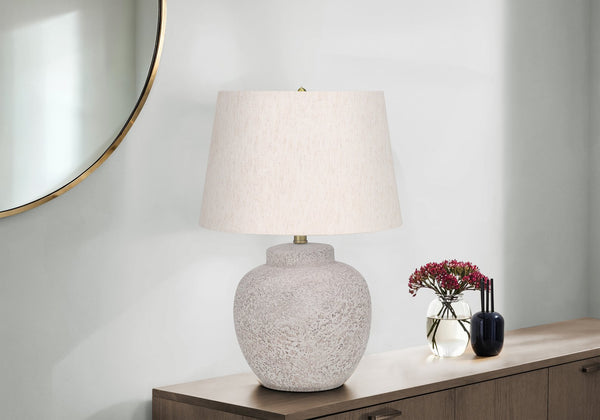 English Elm Lighting, 22" Modern Table Lamp With Cream Concrete Base & Ivory Shade - Elegant Home Accent Decor B2710P220148