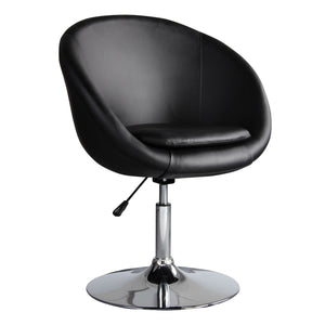 English Elm Hopper Swivel Lounge Chair with Adjustable Height and Polished Chrome Base, Modern Bowl Seat Black B365P398410
