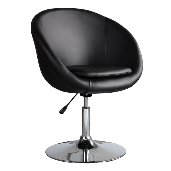English Elm Hopper Swivel Lounge Chair with Adjustable Height and Polished Chrome Base, Modern Bowl Seat Black B365P398410