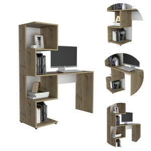 English Elm Vik Multicolor Engineered Wood Desk with 4 Shelves & Cabinet, 47.2" Wide Modern Workspace B070P188828