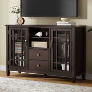 English Elm Connaught Tall TV Stand Brown Pine - Handcrafted Solid Wood, Tempered Glass, 60" TV, Ample Storage B136P261842
