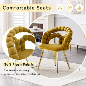 English Elm Set of 4 Velvet Bubble Chain Dining Chairs with Glam Metal Legs for Modern Kitchens Gold,Yellow W1512P491593