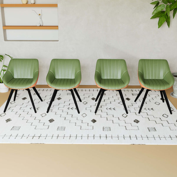 English Elm A set of 4 dining chairs featuring ergonomic PU upholstery, sturdy black metal legs and modern flair Green W2189S00745