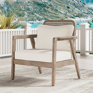 English Elm Outdoor Acacia Wood Club Chair Deep Seating Woven Back Patio Lounge Resort Style N780P171149B