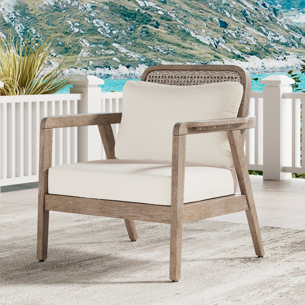 English Elm Outdoor Acacia Wood Club Chair Deep Seating Woven Back Patio Lounge Resort Style N780P171149B