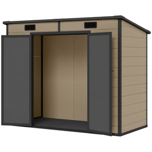 English Elm Backyard Polypropylene Shed with Peaked Roof Double Doors and Cottage Style Paneling T3971S00199