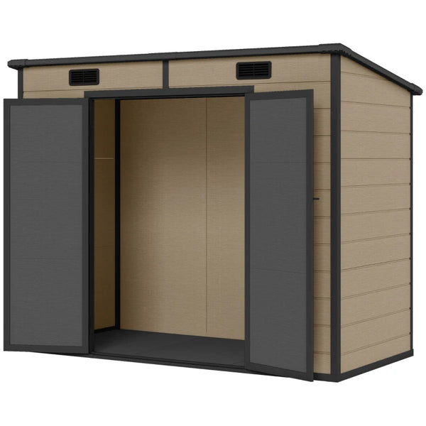English Elm Backyard Polypropylene Shed with Peaked Roof Double Doors and Cottage Style Paneling T3971S00199