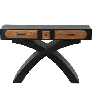 English Elm Ashwood Veneered Console Table with X Frame Legs and Two Drawers for Entryway Decor W3040P455738