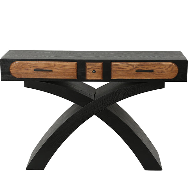 English Elm Ashwood Veneered Console Table with X Frame Legs and Two Drawers for Entryway Decor W3040P455738