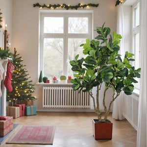 English Elm 7ft Artificial Banyan Silk Leaf Tree Freestanding Potted Faux Greenery for Home Office W2945P359511