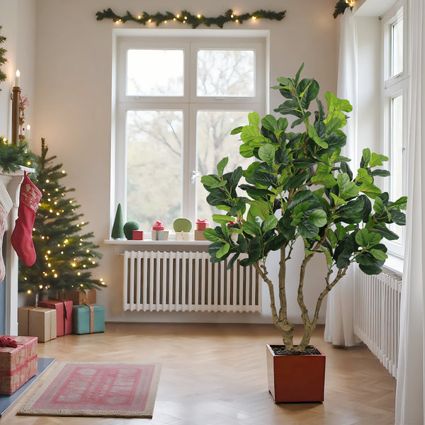 English Elm 7ft Artificial Banyan Silk Leaf Tree Freestanding Potted Faux Greenery for Home Office W2945P359511
