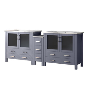 English Elm Dark Grey Double Bath Vanity 84" W x 18.25" D with Side Cabinet, White Ceramic Top, Soft-Close Storage Durable B2731S00616
