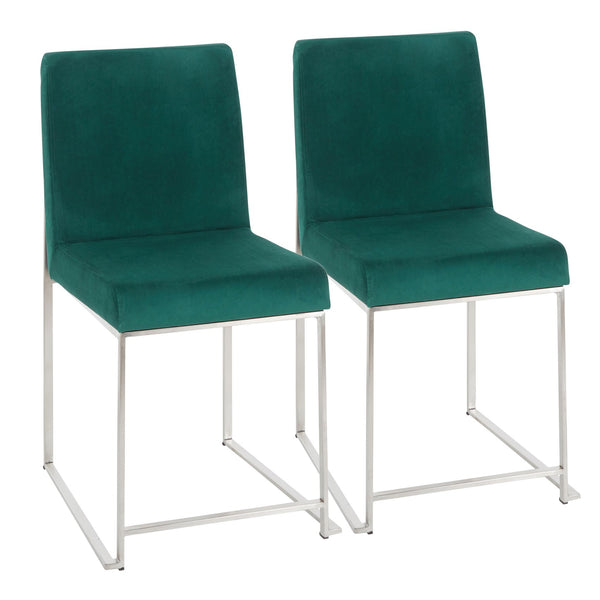 English Elm High Back Fuji Contemporary Dining Chair Set Of 2 - Green Velvet Upholstered With Stainless Steel Frame B202P223563