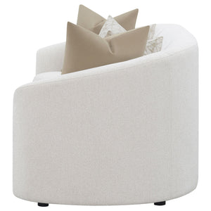 English Elm Rory Latte Bouclé Sloped Arms Sofa with Pillows — Curved Vintage Chic, Plush Comfort, 88.5"W Lounge B062P358205
