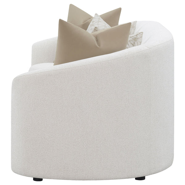English Elm Rory Latte Bouclé Sloped Arms Sofa with Pillows — Curved Vintage Chic, Plush Comfort, 88.5"W Lounge B062P358205