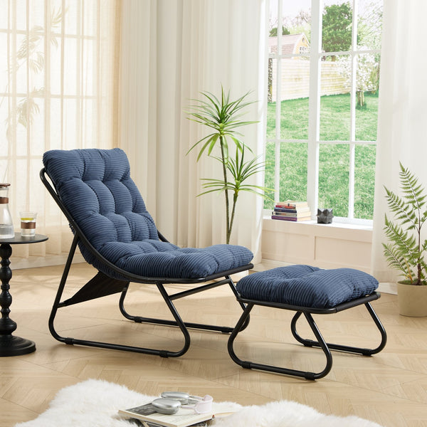 English Elm Patio Sling Recliner with Ottoman Steel Frame Corduroy Cushion Indoor Outdoor Lounge W640P443492