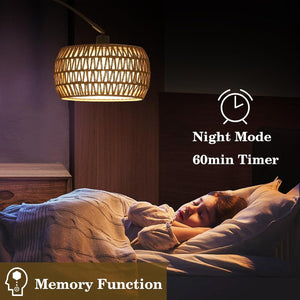 English Elm Arc Floor Lamp With Remote & Dimmable Led Bulb - Adjustable Height, Boho Rattan Shade For Cozy Living Spaces W2738P185417