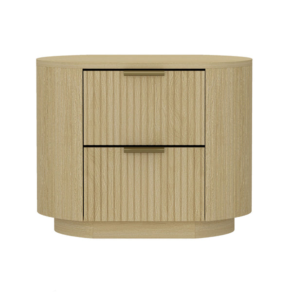English Elm Olivia 27" Nightstand in Natural Oak – 2-Drawer Ribbed Wood Grain, Rounded Corners, Metal Glam Handles B365P398197