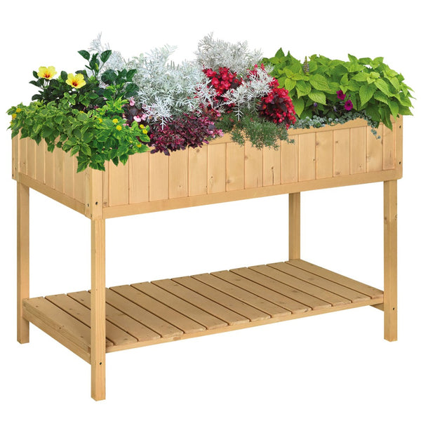 English Elm Outsunny 43X18X30In Elevated Wooden Garden Bed With 8 Pockets & Shelf – Perfect For Herbs & Veggies! W2225P217244-GIGA