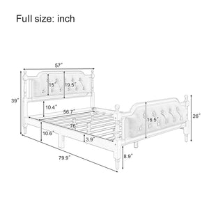 English Elm Traditional Solid Wood Bed Frame with Tufted Upholstered Headboard, No Box Spring Needed, Sturdy 400 lb Capacity Antique White 57.5 L x 22.5 W x 10.5 H N701P242546K