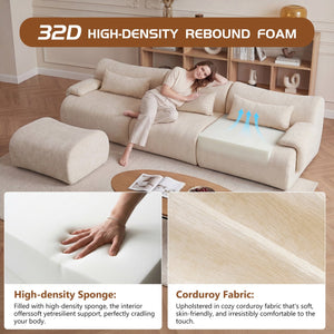 English Elm Boneless Curved Sofa with Chaise High Density Foam Three Seat Modern Living Room W3728S00005