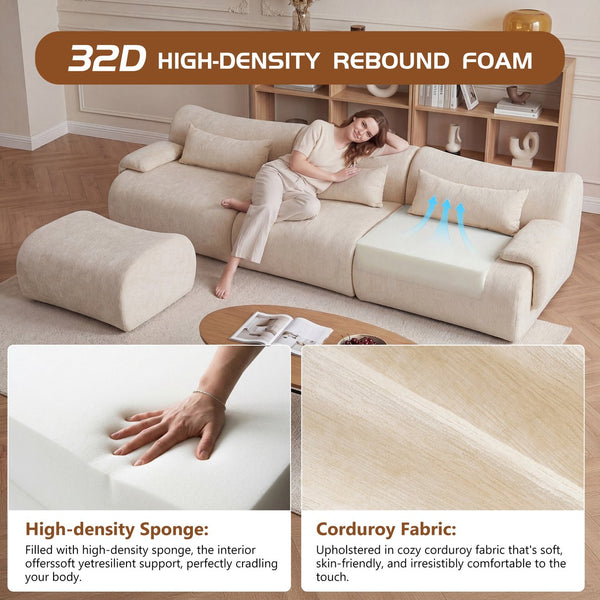 English Elm Boneless Curved Sofa with Chaise High Density Foam Three Seat Modern Living Room W3728S00005