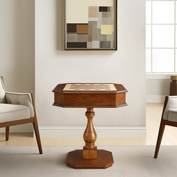 English Elm Bishop Cherry Finish Reversible Game Table w/Drawers – 3‑in‑1 Chess, Checkers & Backgammon Square B2726P251281