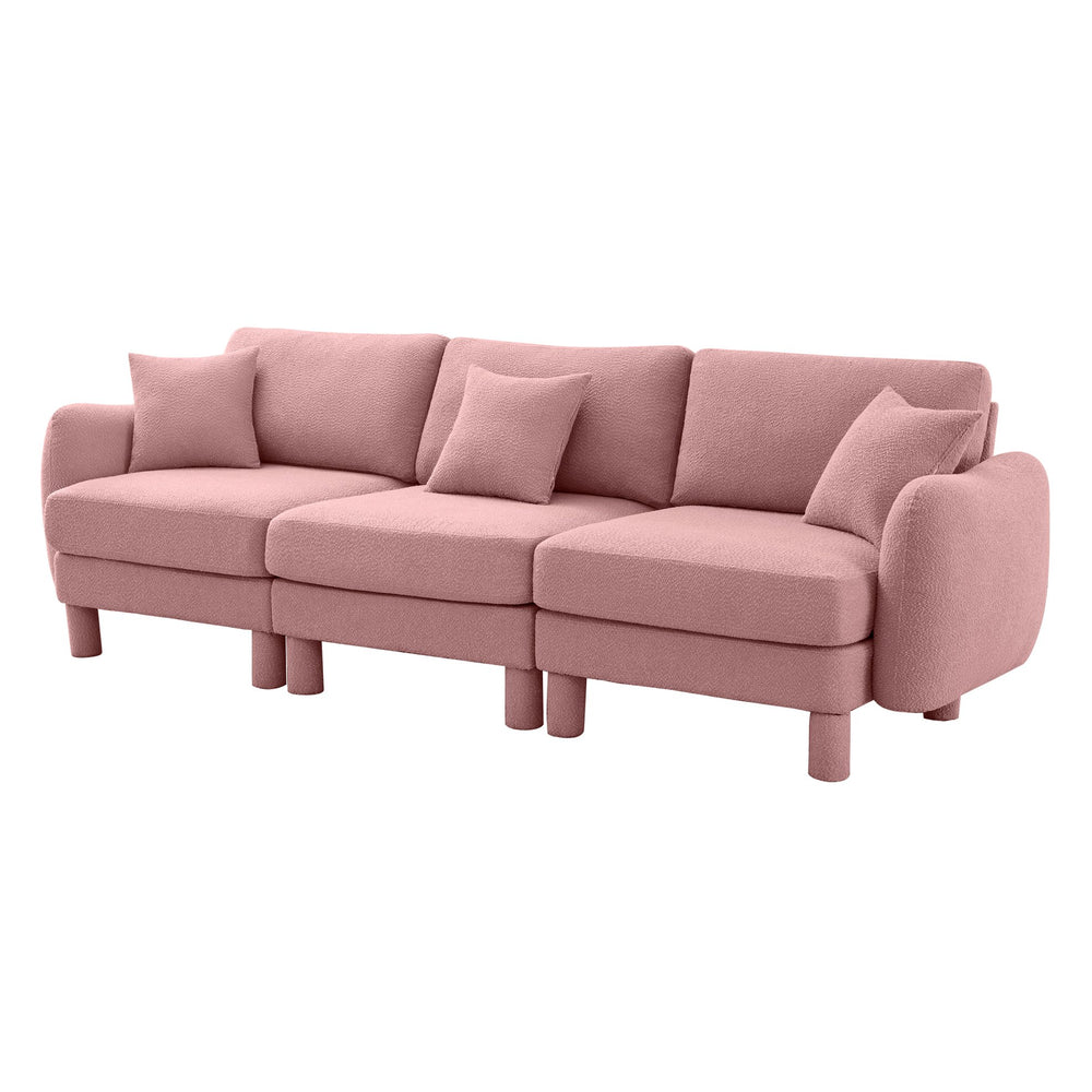English Elm Boucle 3-Seater Sofa Couch - Elegant Shell-Shaped Armrests, Plush Comfort, Chic Pink Design For Living Spaces W3041S00292