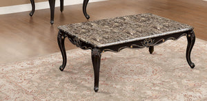 English Elm Transitional Ornate 2-Piece Living Room Table Set with Marble-Style Tops, Carved Cabriole Legs, Gold Accents Dark Walnut 41 L x 31 W x 9 H B2741S00574