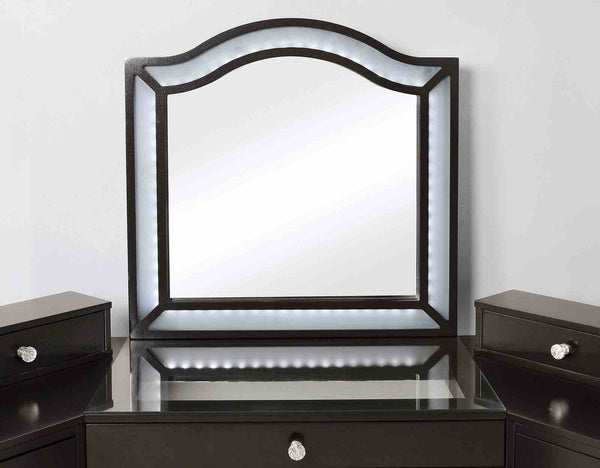 English Elm Glam Elegant Vanity Set with LED Mirror, Plush Stool, Ample Storage, Felt-Lined Drawers, Chic Finish Grey Mix 34 L x 19 W x 31 H B2741S00677