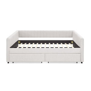 English Elm Queen Size Upholstered Daybed With Trundle & Storage Drawers, Stylish Beige Linen, Comfort & Function W1413S00068-GIGA