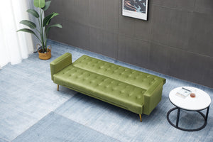 English Elm Sofa Bed Velvet Upholstered Convertible with Gold Metal Legs for Studio Spaces Army Green B205P246432