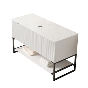 English Elm Tulio Freestanding Bathroom Vanity Cabinet Carrara Sintered Stone Top Three Doors W2615P293799