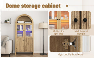 English Elm Natural Wood Grain Mdf Dome Cabinet with Led Lighting for Snack and Beverage Storage W3226P279091