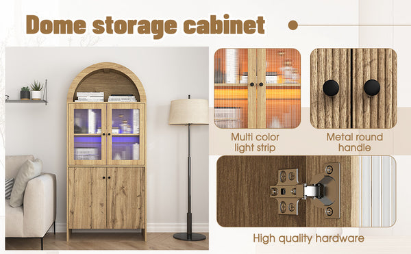 English Elm Natural Wood Grain Mdf Dome Cabinet with Led Lighting for Snack and Beverage Storage W3226P279091