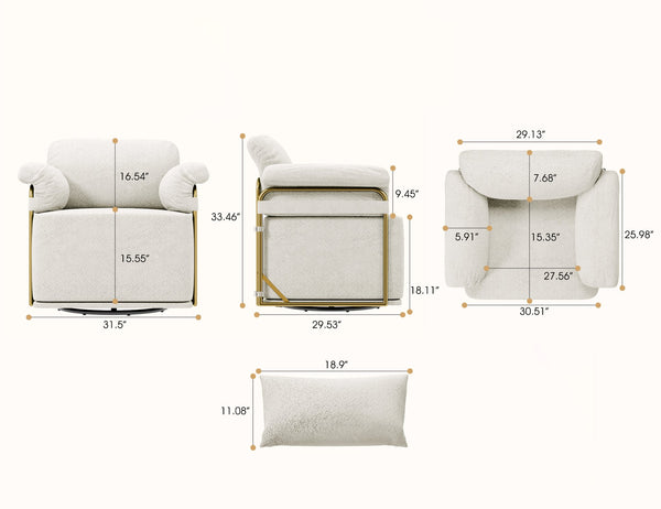 English Elm 360 Degree Square Swivel Accent Chair - Plush Upholstered Lounge Armchair With Gold Legs For Any Space W2012P319072