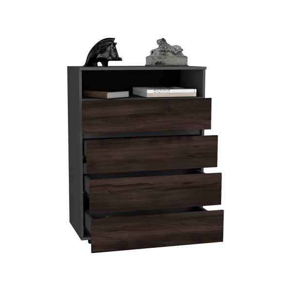 English Elm Alpine 4-Drawer Dresser — Triple-Tone Matt Gray, Kronos & Walnut Finish, Smooth-Glide Drawers, Compact Durable Storage B070P337044