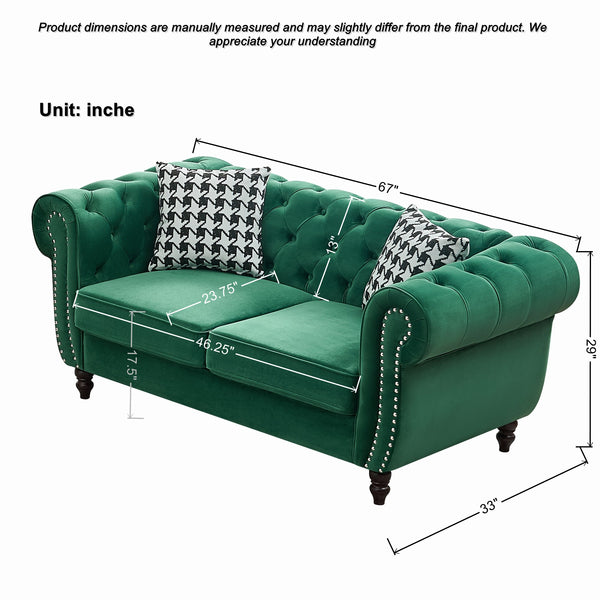 English Elm 3+2 Seater Chesterfield Velvet Sofa Set - Luxurious Green Upholstery, Timeless Design For Living Spaces W3373S00053