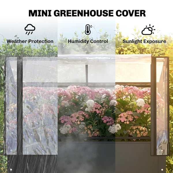 English Elm Modern Raised Steel Garden Bed with Greenhouse Cover for Year Round Outdoor Growing T3971P467945