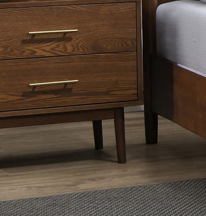 English Elm Walnut 3-Piece Bedroom Set – Eastern King Bed & 2 Nightstands, Beige Upholstered Mid-Century Elegance B2741S00465-GIGA