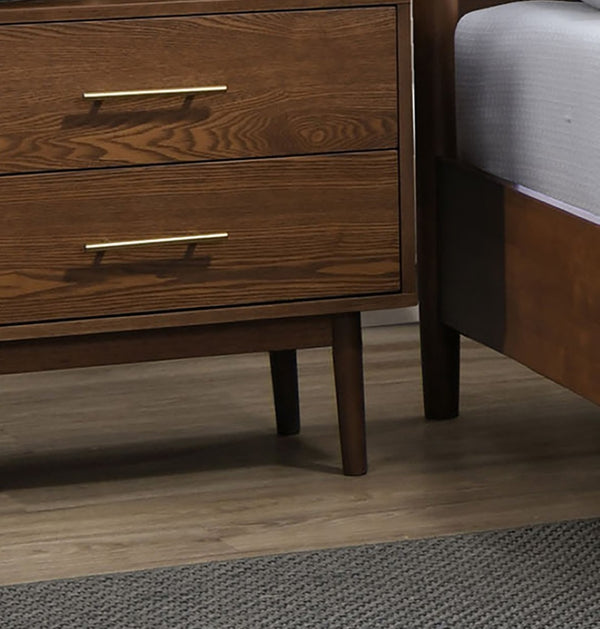 English Elm Walnut 3-Piece Bedroom Set – Eastern King Bed & 2 Nightstands, Beige Upholstered Mid-Century Elegance B2741S00465-GIGA