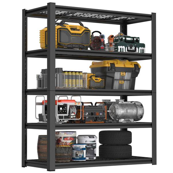 English Elm 59" Wide Black Metal Shelving Unit with Removable Dividers for Garage or Office T3625P455778