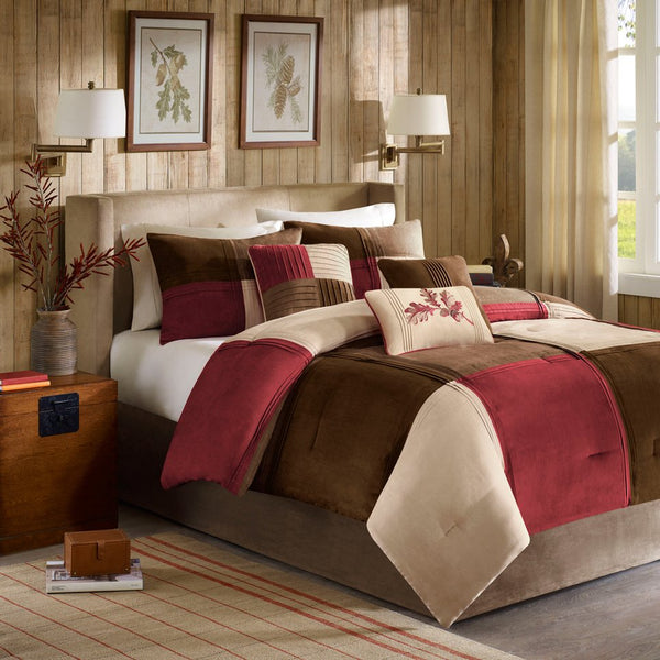 JLA Home Madison Park - 7 Piece Microsuede Comforter Set with Pieced Color-Block Panels, Pintucked Seams, Plush Brushed Reverse 104 L x 92 W x 1.5H MP10-284